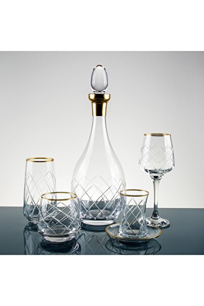 sudecamdizayn 61 Parça 12 Kişilik Sude Kesme El Dekor Cam Su Takımı