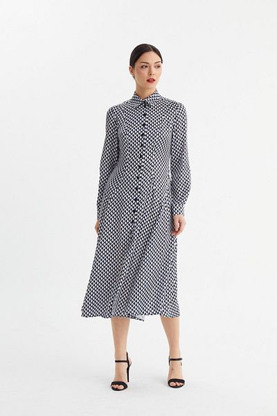 Balizza Blz-front Buttoned Patterned Satin Dress