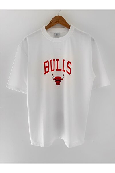 SWOOPS Outdoors Erkek Bulls Oversize Baskılı Pamuklu Bisiklet Yaka Kısa Kollu...