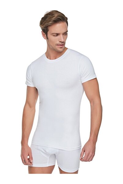 Tutku Men's Combed Cotton Closed Collar Half Sleeve Undershirt 2 Pieces