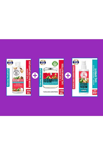 BOOM BUTTER Complete Care Hair Shampoo + Hair Care Oil + Hydra Boom Sunscreen Spf30+