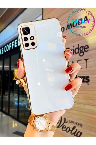 Molly Technology حافظة سيليكون فاخرة لهاتف Xiaomi Redmi 10 2022 بحواف بيضاء لؤلؤية مع تفاصيل ذهبية