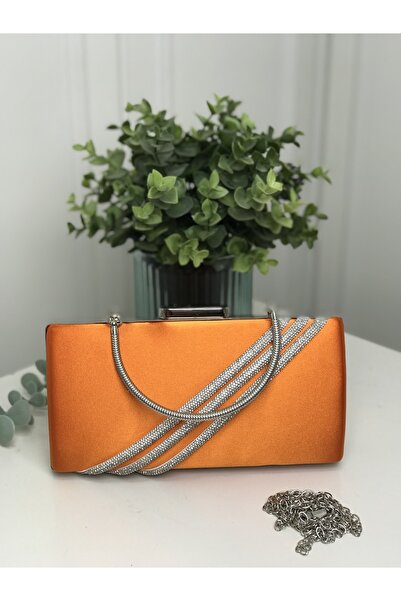 womenacs Satenska večernja haljina narančaste boje Sa kamenčićima dizajn, clu...