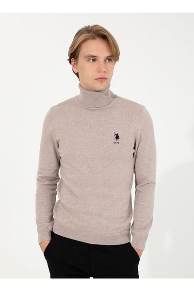 U.S. Polo Assn. Pulover pentru bărbați cu gât complet din nurcă Melange Forbes-sk22