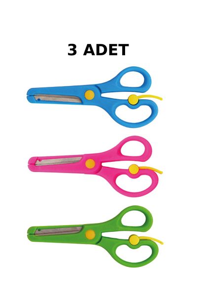 nistabolje 3 Pieces of Children's Scissors, Blunt Tip, Spring-loaded, Plastic Protected School Student Scissors