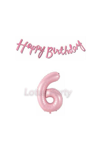 LOTUS PARTY 6 Year Old Pink Happy Birthday Text - 1 Pink Number Foil Balloon