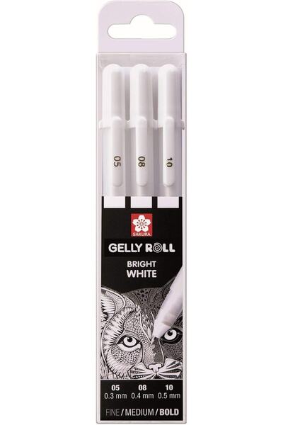 Sakura Gelly Rulo Beyaz, 4 Parlak Beyaz Kalem Kılıfında, Karışım Boyutu 05/08/08/10