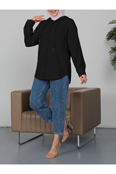 ZUMRAGİYİM Kapşonlu Cepli Düğmeli Krınkıl Sweat