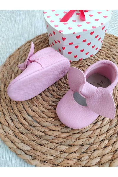 MİNİBİRİ Angel Model Baby Girl Genuine Leather Moccasin Booties First Step Shoes