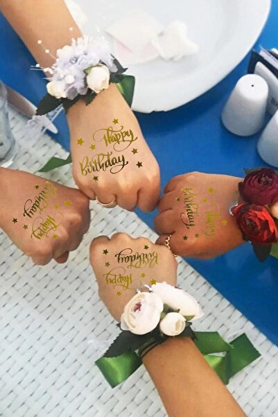 Dekozoni Happy Birthday Yazılı Geçici Dövme & Doğum Günü Partisi & Geçici Döv...