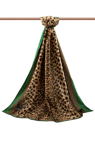 Vissona Γυναικείο πολυτελές μεταξωτό σάλι Medina Mustard - Emerald Green