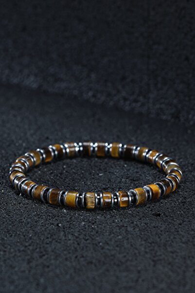 Certified Natural Stone Men Women Cappuccino Stone And Hematite Custom Design Gift 6mm Bracelet