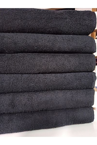 ŞENER HOME 6-Piece Barber, Hairdresser, Sports, Daily 50x90 Cm. Towel Solid Color - Black