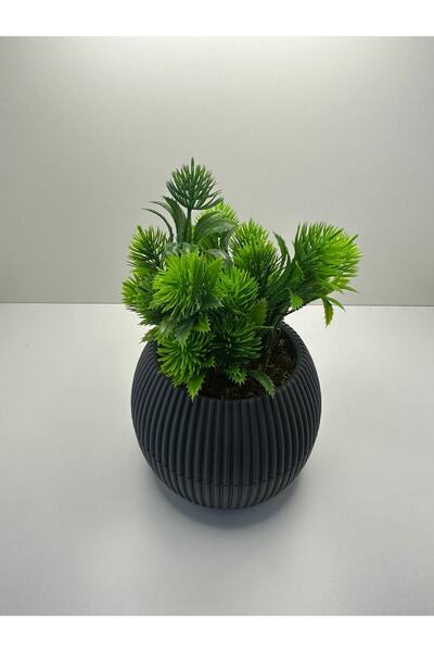 BYSHOME Gri Saksıda Yapay Çiçek Yeşil Iğneli Çam Demeti Dekoratif Mutfak Banyo Masa Çiçeği 17 Cm