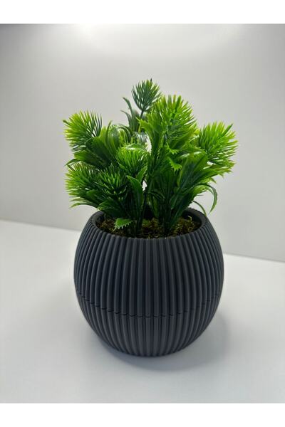 BYSHOME Gri Saksıda Yapay Çiçek Yeşil Iğneli Çam Demeti Dekoratif Mutfak Banyo Masa Çiçeği 17 Cm