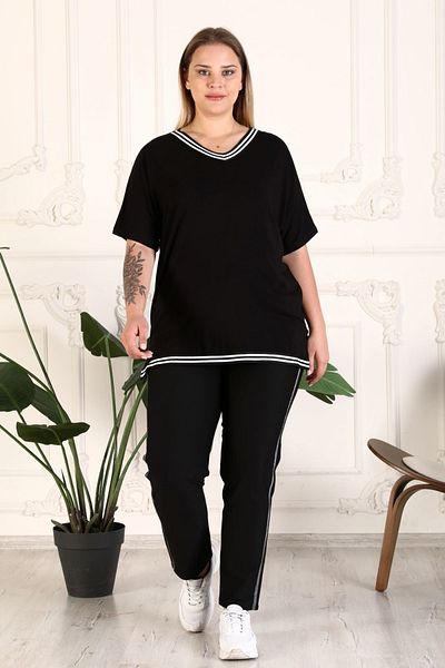 xlargebutik Plus Size Women's Clothing Black and White Blouse