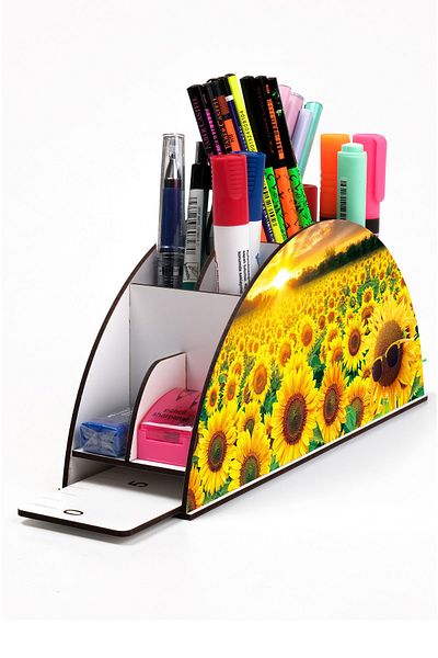 kutuTR Wooden Vip Flower Series Rainbow Ruled Desktop Pen Holder Organizer Assembled Boxed