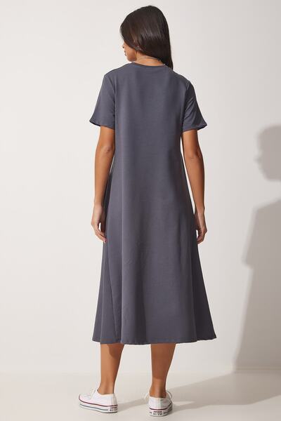 Happiness İstanbul Dámské letní česané bavlněné šaty v antracitové linii UB00060