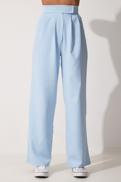 Happiness İstanbul Kadın Gök Mavi Beli Cırt Cırt Kapamalı Bol Pantolon YL00001