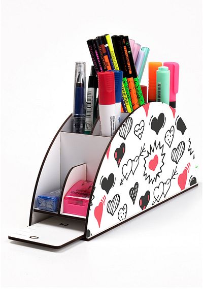 kutuTR Wooden Vip Student Series Rainbow Ruled Desktop Pen Holder Organizer for Kids Assembled Boxed
