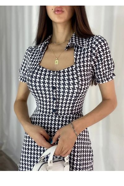 modakyra Θρυλικό γυναικείο φόρεμα με μοτίβο, κρεπ ύφασμα με λεπτομέρεια γιακά με μοτίβο