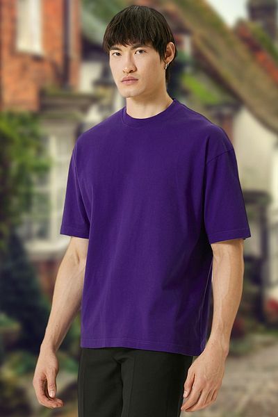 BESSA Ανδρικό μωβ Comfortable Fit Crew Neck Basic T-shirt Βαμβακερό