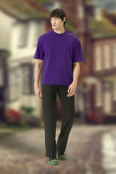 BESSA Ανδρικό μωβ Comfortable Fit Crew Neck Basic T-shirt Βαμβακερό