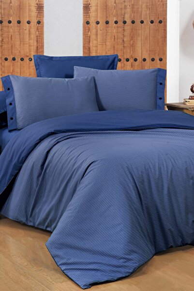 Sarev New Fancy Stripe Lacivert King Size (battal Boy) %100 Pamuk Çizgili Nevresim Takımı