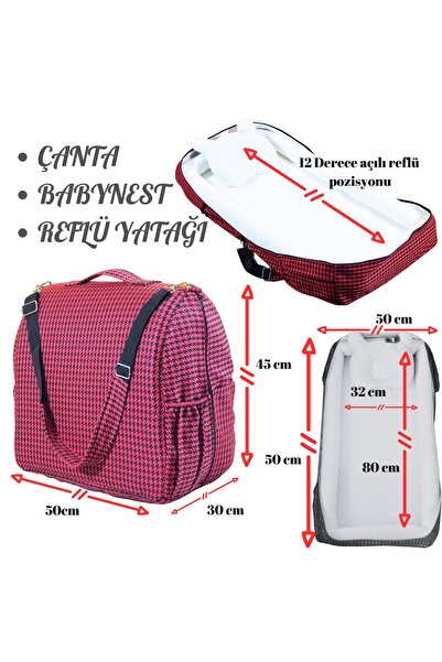 annebebektasarım Babynest with Bag, Baby Bag, Carrying Parent's Side Reflux Bed with Houndstooth Pattern