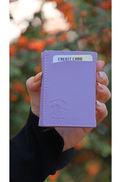 NEWISH POLO ACCESSORIES Unisex Lilac Faux Leather Mechanism Card Holder Wallet Portfolio