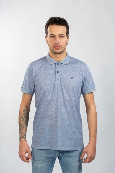 Moda Işık Μπλουζάκι με ψηφιακή στάμπα σε γαλάζιο χρώμα Polo Neck