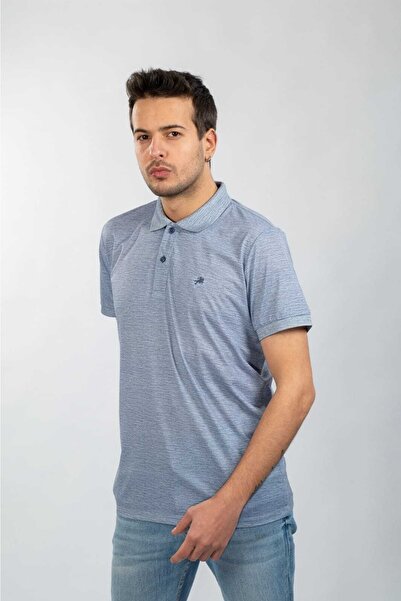 Moda Işık Темно-синя футболка з коміром-поло та цифровим принтом