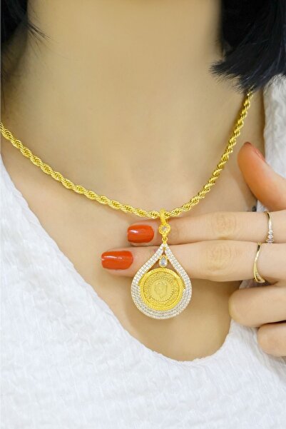 aytekgold Çeyrekli Damla Taşlı Kolye