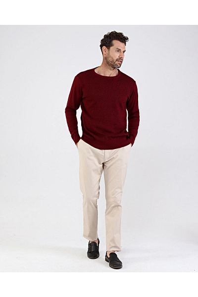 Çizgi Triko Ανδρικό πλεκτό με λαιμόκοψη Claret κόκκινο πουλόβερ με μοτίβο μανίκι και μέση ελαστικό ατσάλι πλεκτό κλασικό καλούπι