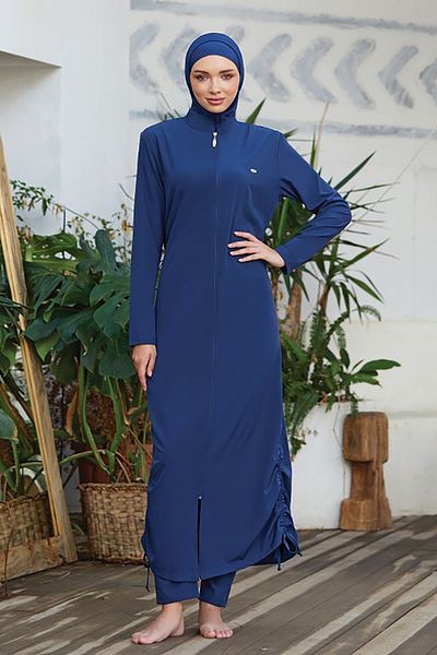 Remsa Mayo Long Full Length Fully Covered Hijab Swimsuit Wınta 4065 Light Navy Blue