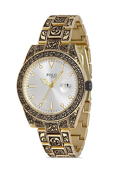 POLO Rucci Vintage Metal Calendar Men's Wristwatch Gold - White