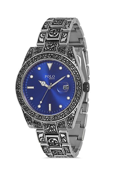 POLO Rucci Vintage Metal Takvimli Erkek Kol Saati Gümüş - Mavi