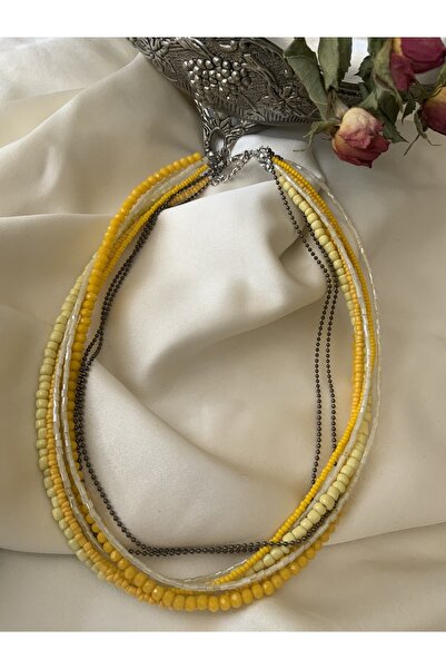 azra takı tasarım Handmade, Multi, Yellow, Chain Crystal Short Women's Necklace