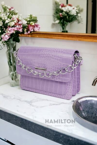 HAMILTON Оригинална дамска регулируема чанта през рамо с текстурирана верижка...