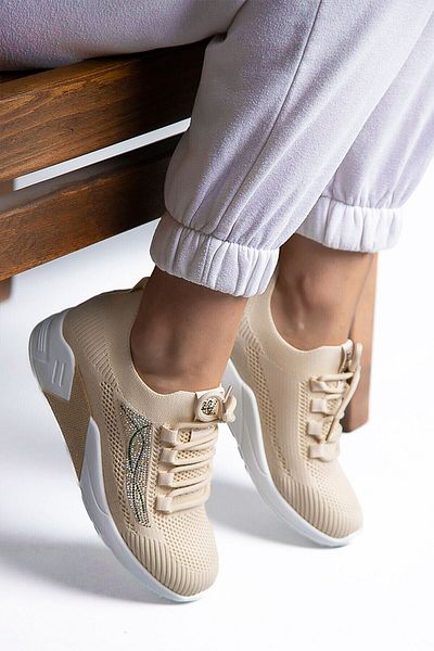 Guja Tricotaje de piatră originale pentru femei, cu toc interior înalt, anti-transpirație, pantofi sport eleganti, bej