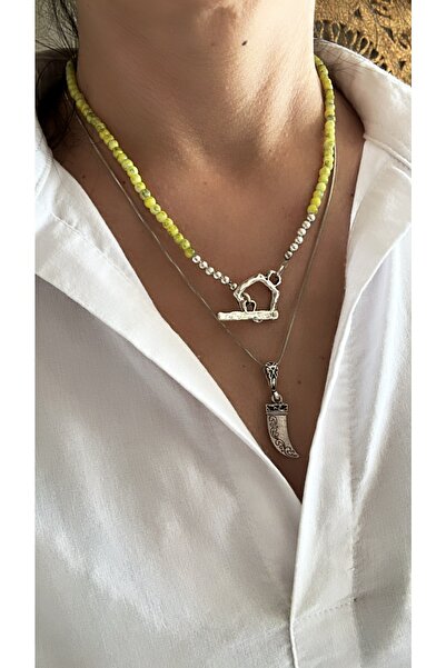 by özllem Tasarım Antik Gümüş Kaplama Boncuk Kolye Ve Işlemeli Kılıç Kolye Set