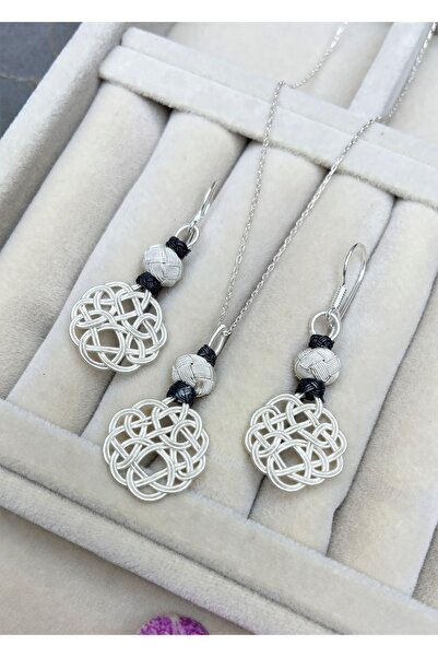 KAZZAZE Gümüş Kazaziye Aşk Düğümü Kolye Küpe Set - Set04 Iki Sıralı