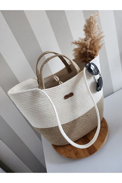 Yektayla Handmade Beach Bag Straw Ecru Handbag Shoulder Bag