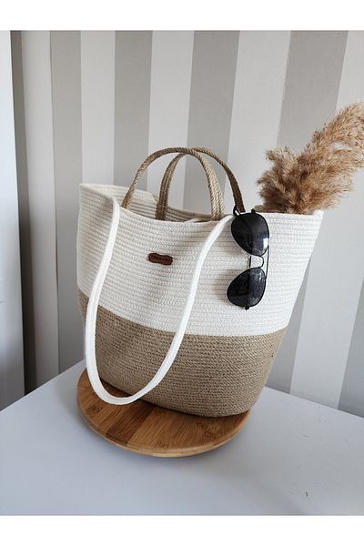 Yektayla Handmade Beach Bag Straw Ecru Handbag Shoulder Bag