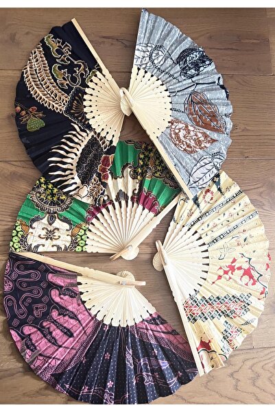 Genel Markalar Endonezya Batik Kumaş El Yapımı Ahşap Yelpaze -büyük Boy 27 Cm (1 ADET)