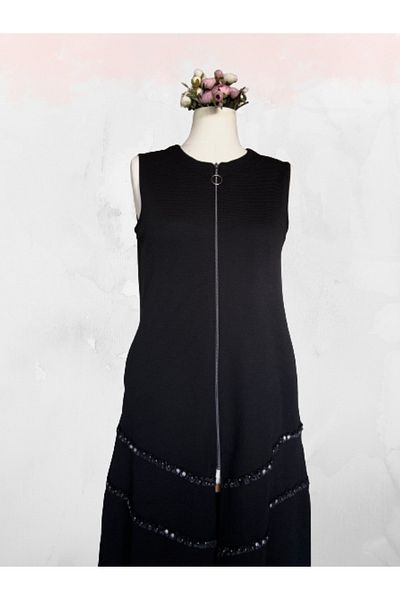 TUSSE Elegant Steel Ottoman Fabric with Stone Embroidered Skirt Stylish Long Zipper Closure Plus Size Mother Vest