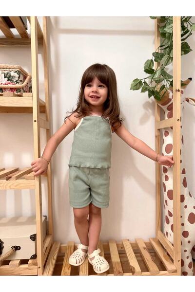 BEBEĞİME ÇORAP Summer Baby Girl Strappy T-shirt Shorts Set of 2