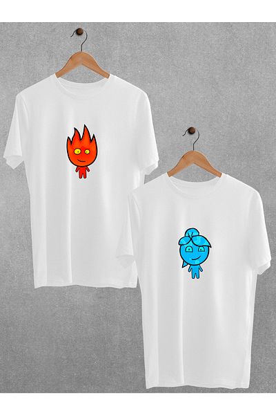 Pear Wear - Fire And Water Printed Couple T-shirt Μαύρο Oversize Lover T-shirt