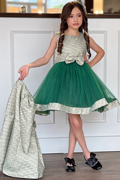 Öyküm Moda Kids Round Neck Skirt Layer Tulle Sleeveless Bow Zippered Evening ...