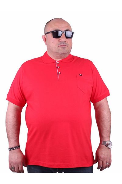 MocGrande Large Size Lycra Classic Pocket Polo T-Shirt 11501 Red